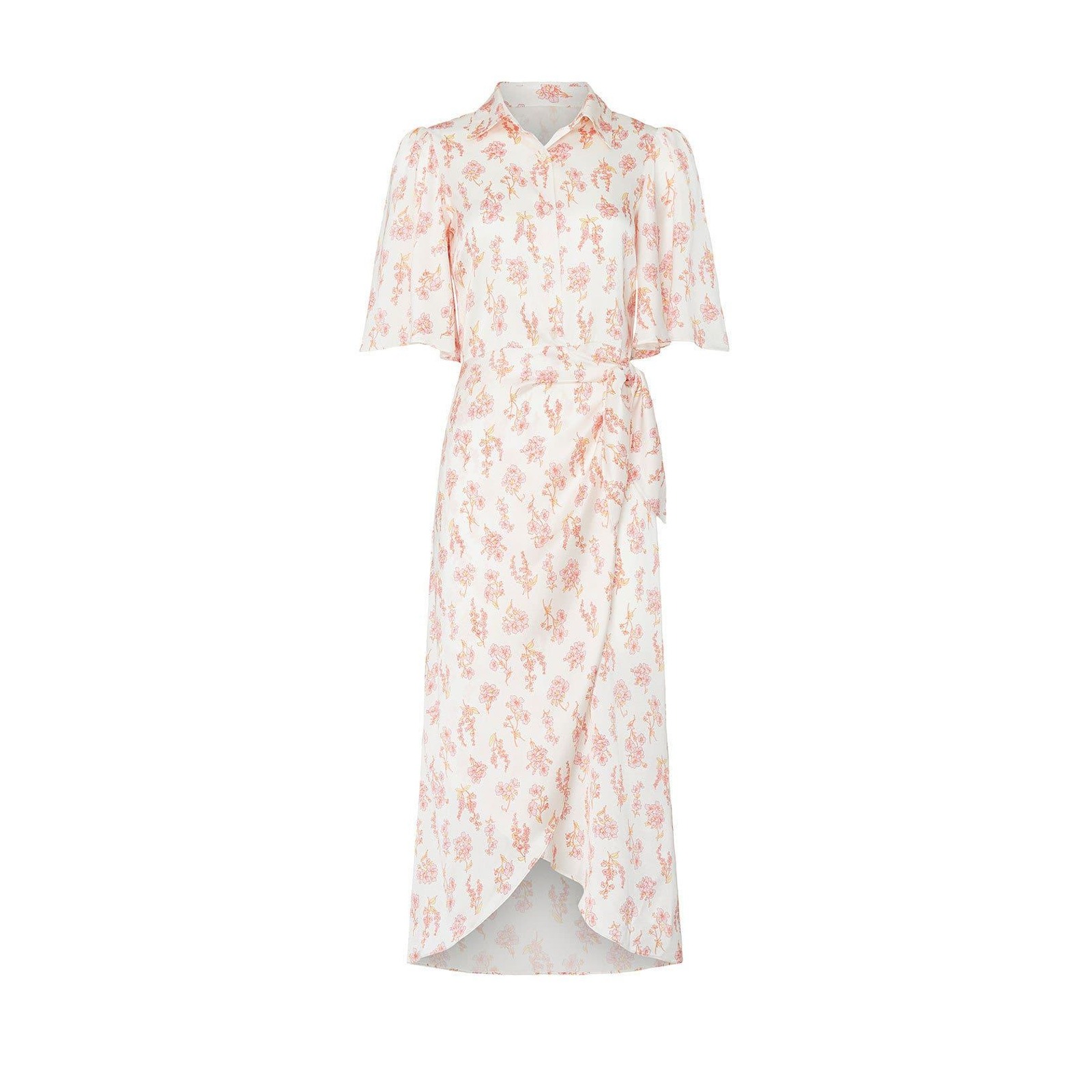 Les Reveries Floral Wrap Dress Womens White Pink Yellow Midi Nwt $688